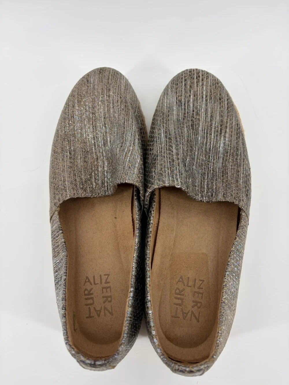 Naturalizer Thea 3 Platform Espadrilles Shoes Metallic Iredescent Silver Sz  8.5